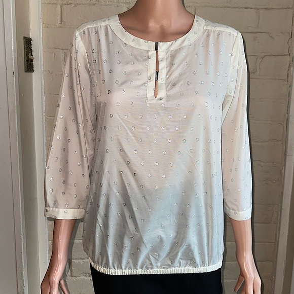 The Limited size medium white cream silver polka dot 100% blouse top - Picture 1 of 16